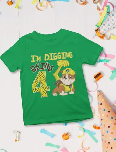 Vista 4 de Paw Patrol Rubble - Camiseta de 4 cumpleaños para niños pequeños