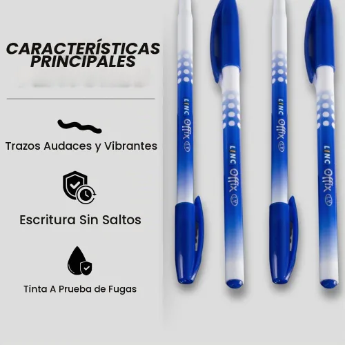 Vista 6 de linc Offix Bolígrafo [azul] - Paquete de 50 unidades, punta lisa de 0.00 pulgadas, tinta de baja viscosidad para escritura constante sin saltos