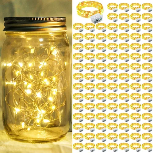 Vista 33 de Paquete de 6 luces de hadas a pilas con temporizador remoto, 8 modos de iluminación, 7 pies, 20 luces LED impermeables para Halloween, Navidad