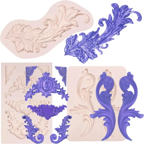 Vista 10 de Moldes de silicona de plumas para fondant barroco, paquete de 3 moldes de 3 paquetes de moldes barrocos ZH382