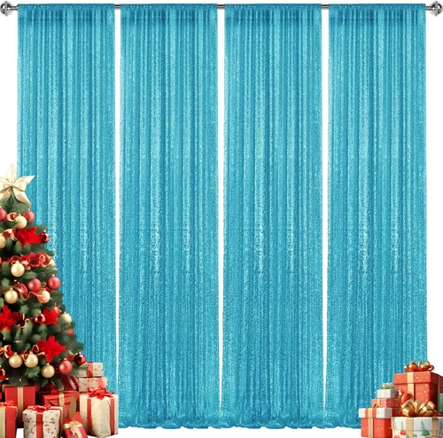 Vista 11 de 2 paneles de cortinas de fondo de lentejuelas verdes de 8 pies, cortinas de fondo de fotografía con purpurina para decoración de Navidad, boda