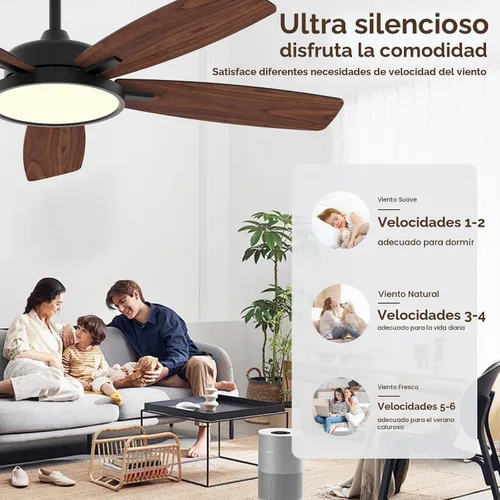 Vista 7 de Roomratv - Ventilador de techo inteligente compatible con App/Alexa/Google Negro
