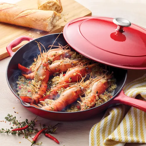 Vista 3 de Tramontina Sartén de hierro fundido esmaltado y horno holandés Sartén perfecta para freír, sellar, estofar y cocinar de horno a mesa