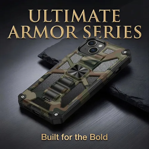 Vista 7 de CCSmall Funda de camuflaje para Apple iPhone 14 para hombres, protección resistente a prueba de golpes con función atril para iPhone 14 MC verde