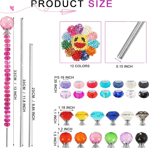 Vista 5 de 300 piezas de estacas de jardín DIY Kit de varitas de hadas de jardín, coloridas con agujero grande, perla de cristal de diamante, tapón superior
