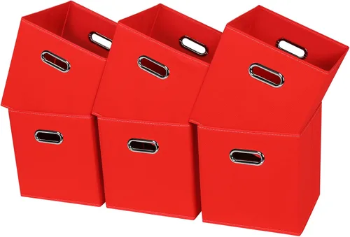 Vista 17 de Contenedores de almacenamiento de tela negra, 13 x 13 x 13 pulgadas, cajas de almacenamiento plegables con doble asa, caja organizadora de tela