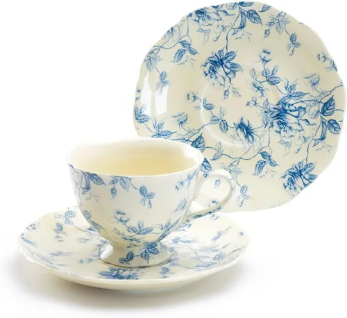 Vista 2 de Blue Rose Toile - Taza de té y platillo de porcelana fina