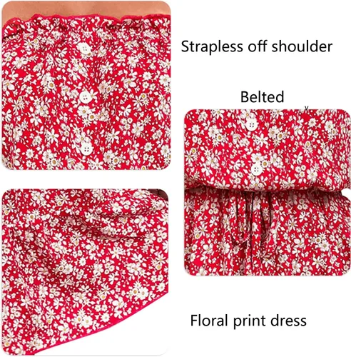 Vista 4 de Vestido vintage de línea A con estampado floral y hombros descubiertos para mujer