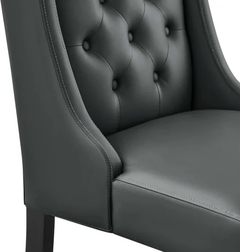 Vista 8 de Silla de comedor Parsons de cuero vegano con botones en color gris