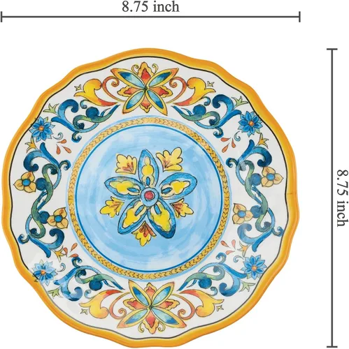 Vista 3 de UP Chianti - Juego de platos de ensalada de melamina con forma de flor para risotto, pasta y ensalada, sin BPA, aptos para lavavajillas, multicolor