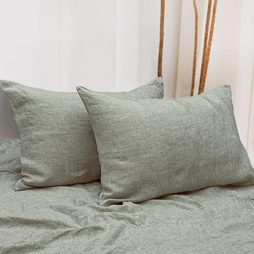 Vista 18 de NTBAY Fundas de almohada de lino francés – Teñidas con hilo, paquete de 2, fundas de almohada estándar de 100% lino, fundas de almohada lavadas
