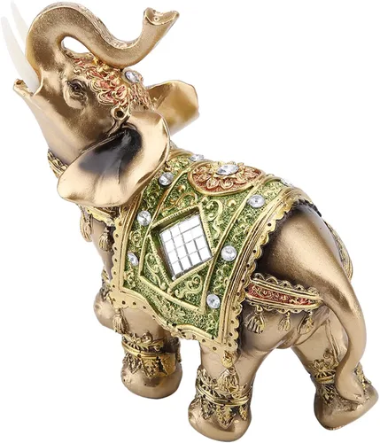 Vista 2 de Estatua de elefante verde, estatua de escultura de la suerte, Feng Shui, decoración de estante de coche de la suerte (L)