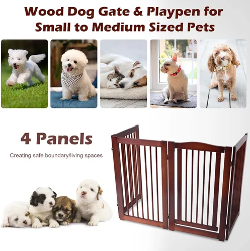 Vista 2 de PETSITE Puerta para perros configurable independiente con puerta de paso, 4 paneles de 88 pulgadas de ancho y 36 pulgadas de alto, puerta de madera
