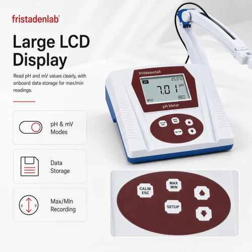 Vista 3 de Medidor de pH Fristaden Lab para alimentos y frutas, sonda 6621, tampones incluidos