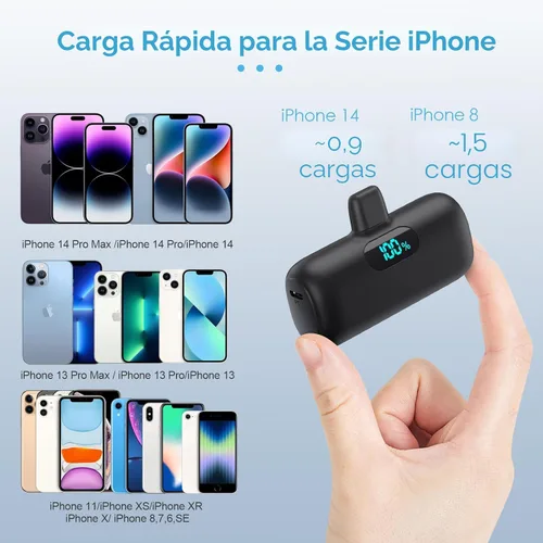 Vista 3 de Cargador portátil pequeño para iPhone 14/13,5000mAh PD cargador de carga rápida, mini batería portátil cargador de teléfono esencial de viaje