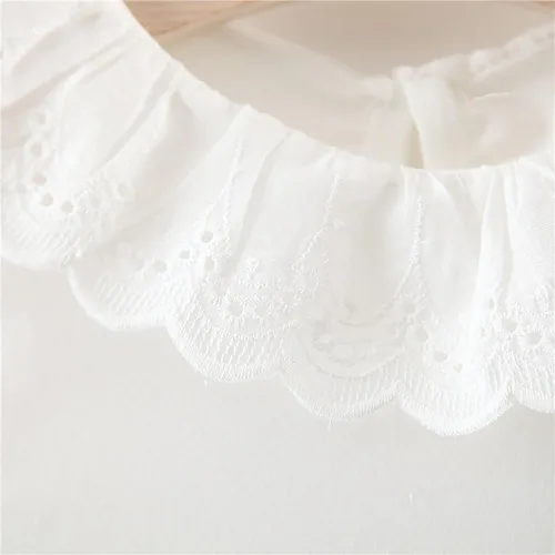 Vista 2 de Camiseta de manga larga con cuello de encaje y tirantes a rayas para niñas