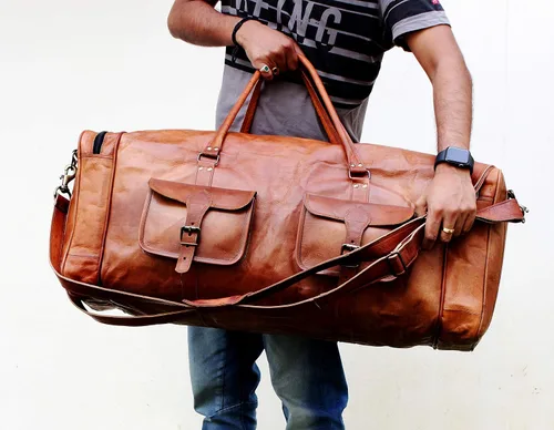 Vista 6 de Bolsas grandes de cuero para hombres de 30 pulgadas Una bolsa de viaje de cuero perfecta para hombres y mujeres Bolsa de cuero de gran
