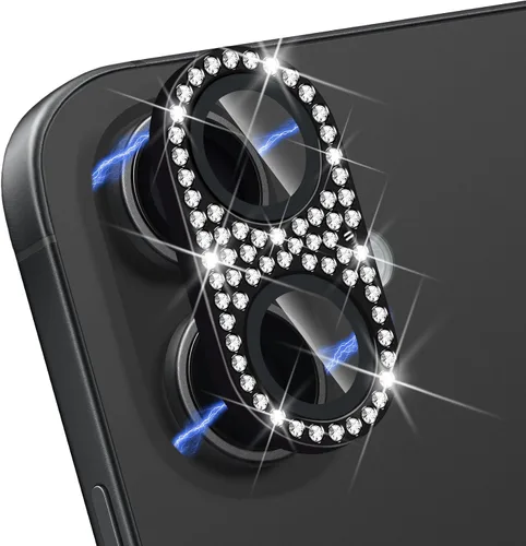 Vista 39 de Protector de lente de cámara para iPhone 13 & iPhone 13 Mini, brillante con diamantes de imitación 3D con purpurina, cubierta de cámara de vidrio