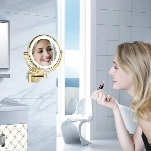 Vista 5 de DOWRY Espejo de maquillaje de tocador montado en la pared de 8 pulgadas con Acabado dorado