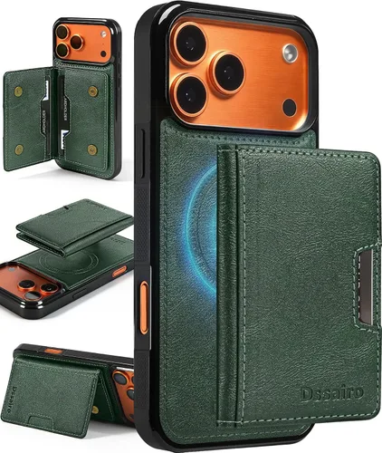 Vista 10 de Dssairo Funda magnética para iPhone 17 Pro Max desmontable compatible con MagSafe con 5 tarjeteros 2 en 1 con bloqueo RFID, ranuras de crédito