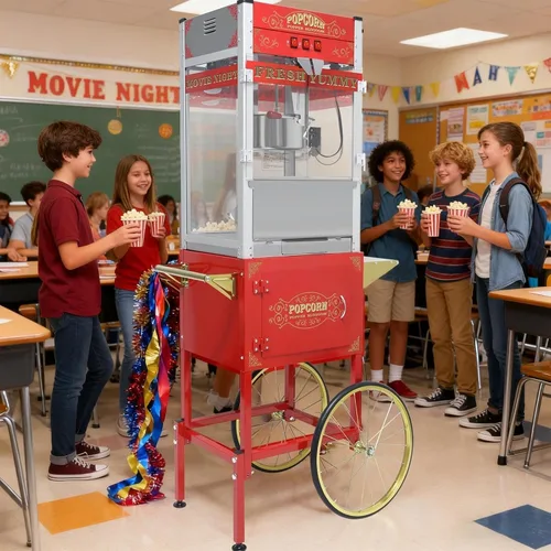 Vista 14 de 20 OZ Commercial Popcorn Machine with Cart - Stainless Steel Kettle Popper with Wheels, Warming Deck & Tempered Glass, for Business, School