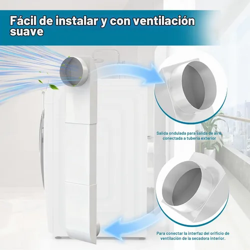 Vista 5 de Kit de ventilación de secadora de periscopio mejorado con adaptador de silicona de fácil conexión, conducto telescópico ajustable de acero