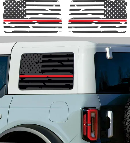 Vista 10 de Compatible con Ford Bronco (4 puertas) 2021-2023 Calcomanías precortadas para ventana de la bandera estadounidense ambos lados Fabricado