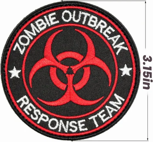 Vista 3 de U-LIAN Zombie Outbreak Response Team Biohazard Morale - Parche táctico bordado con gancho y bucle (negro+rojo)