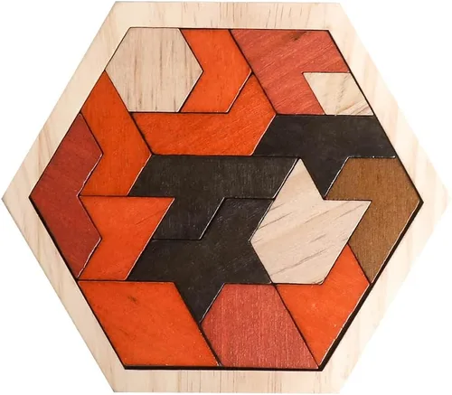 Vista 9 de Rompecabezas de bloques de madera para niños y adultos, rompecabezas de hexágono, juegos de rompecabezas de madera, juguete de forma