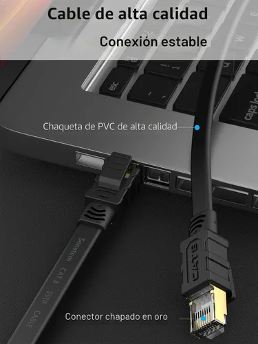 Vista 4 de Senetem Cable Ethernet Cat 8 de 3 pies, paquete de 2 unidades, cable de conexión de red de Internet plano de alta velocidad de 40 Gbps 2000 Mhz