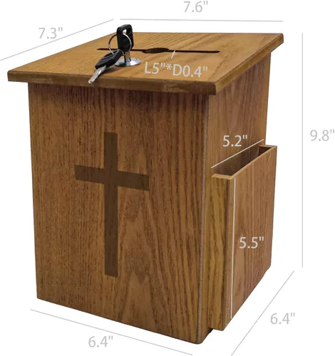 Vista 5 de FixtureDisplays Caja, colección de iglesia donación benéfica con cruz 7.5 pulgadas de ancho x 7.5 pulgadas de alto x 9-7/8 pulgadas de profundidad