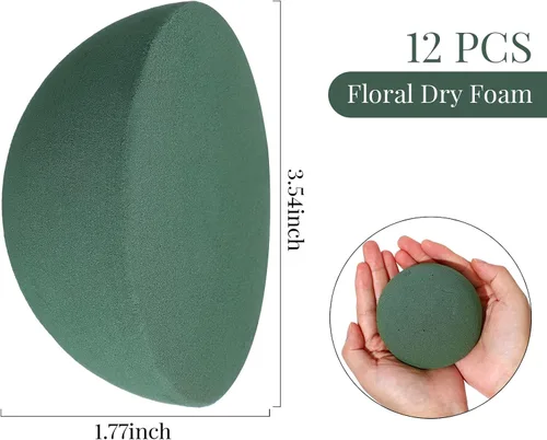 Vista 2 de Shihanee 12 bolas redondas de espuma floral en bloque de espuma floral húmedo y seco, bolas de espuma de flores verdes para flores artificiales