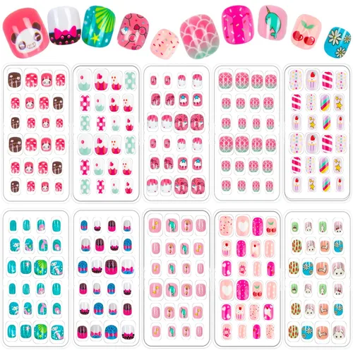 Vista 7 de 240 piezas de uñas postizas para niñas, uñas artificiales para niñas, uñas postizas de presión para niñas, uñas de acrílico de cubierta completa