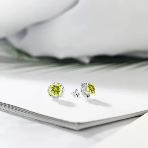Vista 33 de Gem Stone King Aretes de plata de ley 925 de 0.236 in con piedra natal redonda para mujer
