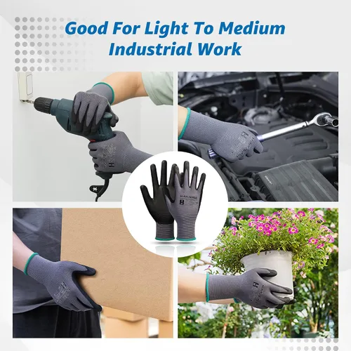 Vista 6 de MANUSAGE Guantes de trabajo de seguridad para hombres y mujeres, guantes de trabajo de nitrilo de microespuma, grandes, guantes de trabajo delgados