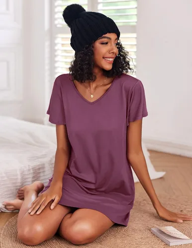 Vista 5 de Ekouaer - Pack de 2 camisones de manga corta para mujer, cómodos y suaves, pijama estilo vestido para dormir