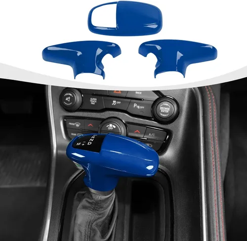 Vista 10 de RAZPOY Cubierta de la perilla de la palanca de cambios, protector de manija, accesorios interiores compatibles con Dodge Challenger Charger Negro