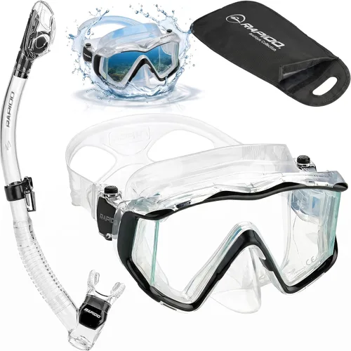 Vista 2 de Phantom Aquatics Rapido Clareza Máscara de Tres Lentes y Snorkel Combo
