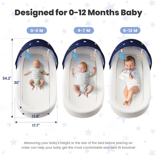 Vista 6 de Cuna portátil para bebé, moisés de viaje para recién nacidos y bebés, adecuado para transporte en interiores y exteriores, ligero, plegable