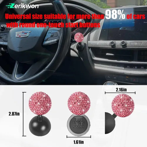 Vista 6 de Cubierta de Botón de Arranque de Coche con Diamantes Bling - Accesorios Lindos para Interior de Mujeres, Decoración de Botón de Arranque del Motor
