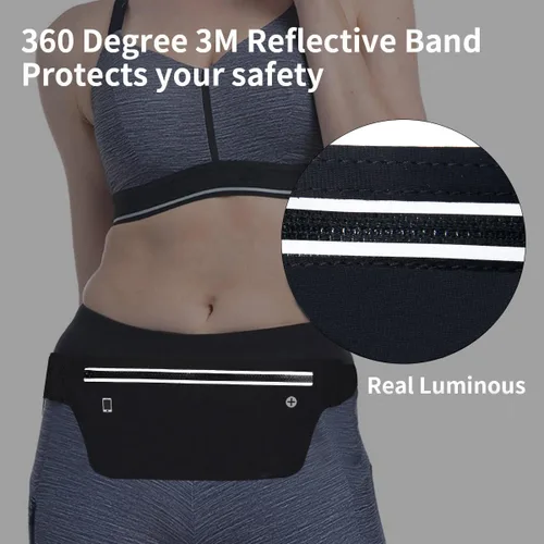 Vista 6 de Riñoneras para mujer, riñonera impermeable para hombres, cinturón ajustable para correr, cinturón de bolsillo delgado y expandible, soporte