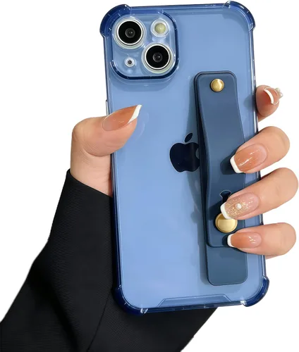 Vista 22 de Funda con correa para iPhone 15 de 6.1 pulgadas con soporte de pulsera, TPU suave y transparente protector a prueba de golpes, resistente, lazo