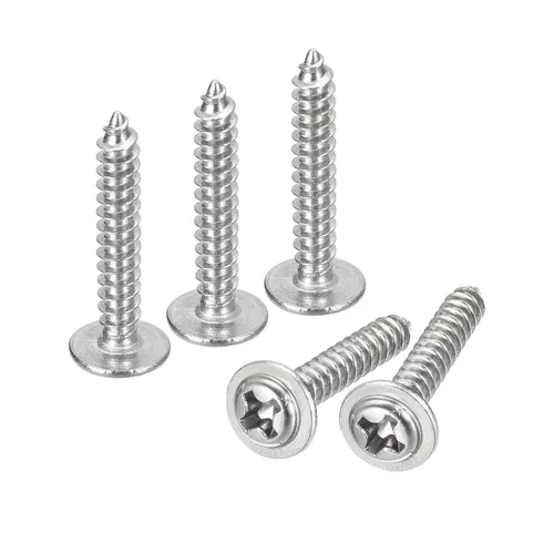 Vista 17 de uxcell ST3x6mm Phillips Pan Head Tornillo Autorroscante con Arandela, 100 piezas - Tornillo de madera de acero inoxidable 304 rosca completa (plata)