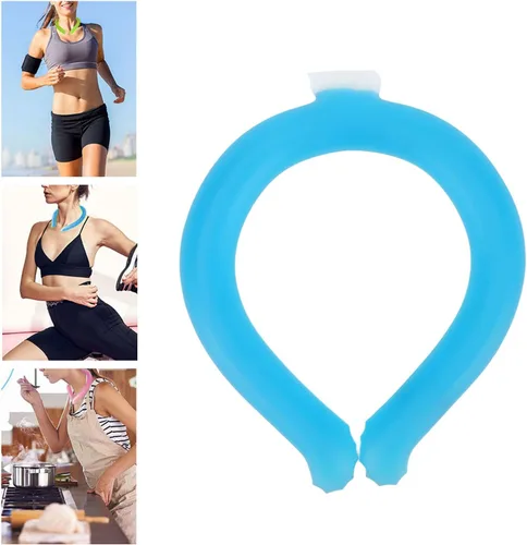 Vista 9 de Tubo de enfriamiento para el cuello, collar de hielo reutilizable, anillo frío duradero para el cuello, enfriamiento corporal portátil para Azul