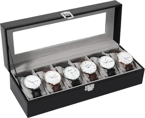 Vista 13 de Uten 12-Slot Watch Box, 2-Layers PU Leather Watch Case with Lock Negro