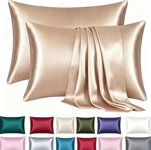 Vista 11 de Juego de 2 fundas de almohada de seda satinada de lujo para cabello y piel, fundas de almohada de satén con cierre de cremallera (estándar