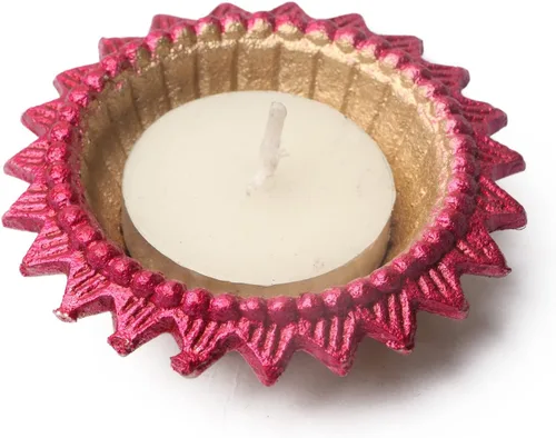 Vista 7 de SATVIK 2 piezas Multicolor Surya Metal Diya Floral Lotus Flower Shape Tea Light Holder Lámpara de aceite Navidad Interior Hogar Mandir Pujan Pooja
