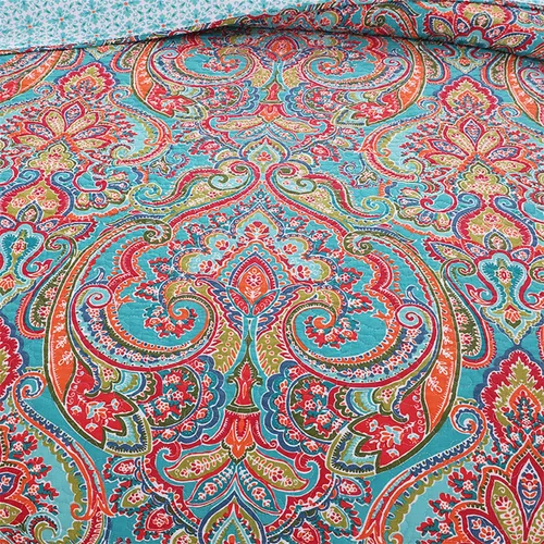 Vista 7 de Newrara Jacquard estilo algodón 3 piezas patchwork colcha Boho edredón juegos Queen (rojo)