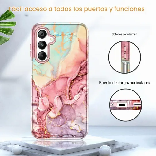 Vista 7 de Btscase Funda para Samsung Galaxy A16 5G, patrón de mármol 3 en 1, resistente a prueba de golpes, cuerpo completo, policarbonato duro y suave Rosa