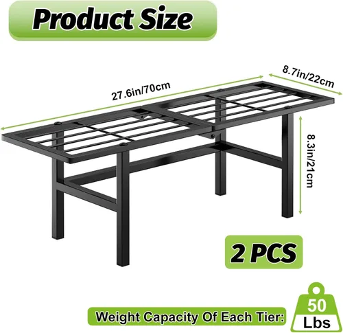 Vista 2 de Paquete de 2 soportes para plantas de 1 nivel para interiores y exteriores, estante plegable de metal para plantas, diseño estrecho de 8.7 pulgadas